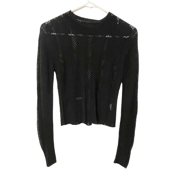 Amanda Maria Size XS Black Silk Cashmere Black Mesh Netted Long Sleeve Top - Picture 1 of 5